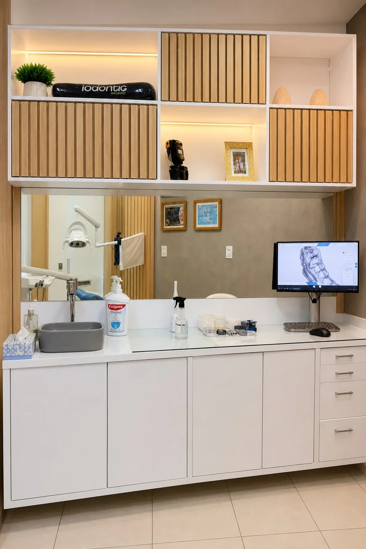 Área de planejamento com monitor odontológico